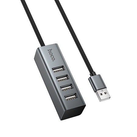 USB Хаб (HB1A) c 1 USB на 4 USB, HOCO, скорость передачи: до 480 Мбит/с, серый