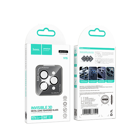 Защитное стекло для iPhone 16 Pro/16 Pro Max, V15, HOCO, на заднюю камеру, серебро