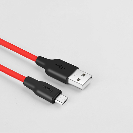 USB Кабель Micro, HOCO, X21, силиконовый, черно-красный