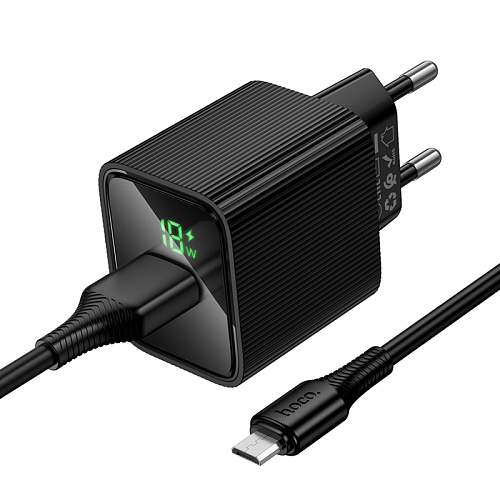Сетевое зарядное устройство, 1 USB 3.0 QC (CS81A), HOCO, Micro, с дисплеем, черный