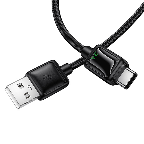 USB Кабель Type-C, HOCO, U146, 1.2 метра, с дисплеем, цвет черный, ток до 3А