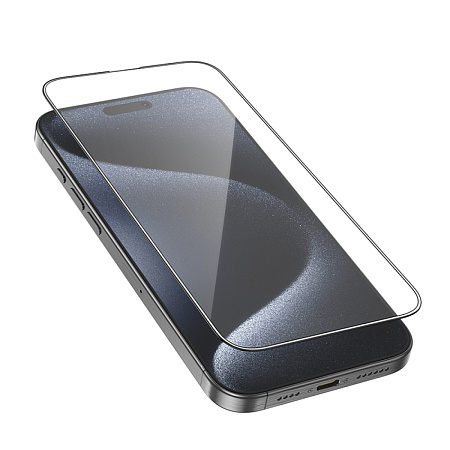 Защитное стекло для iPhone 16 Pro, G5, HOCO, Full screen silk screen HD tempered glass, черное