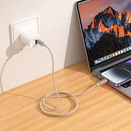 Кабель Lightning to Type-C (PD), HOCO, U144, 1.2м, PD 27W, золотистый