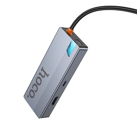 USB Хаб (HB50) с 1 Type-C на HDTV+1 PD+3 USB 3.0, HOCO, серый