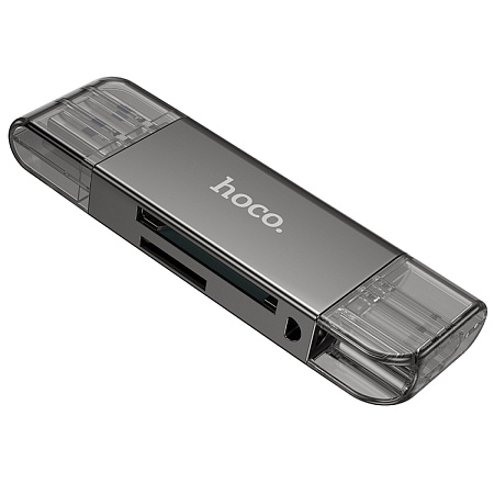 Картридер, USB/Type-C 3.0, HB39, HOCO, поддержка TF/SD карт, серый