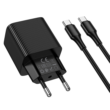 Сетевое зарядное устройство, 1 PD 20W + 1 USB 3.0 QC (CS83A), HOCO, Type-C to Type-C, с дисплеем, черный