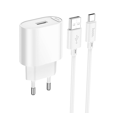 Сетевое зарядное устройство, 1 USB 10.5W (C109A), HOCO, Type-C, белый