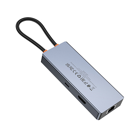 USB Хаб (HB51) с 1 Type-C на HDTV+RJ45+PD+3 USB 3.0, HOCO, серый