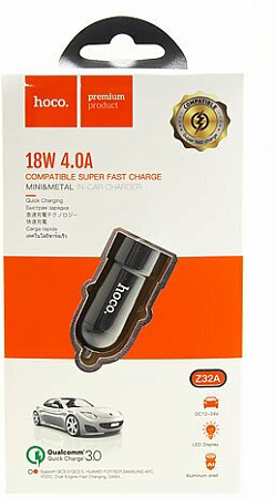 Автомобильное зарядное устройство, 1 USB 18W, QC3.0 (Z32A), HOCO, черный