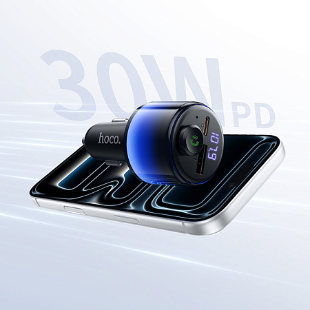 Bluetooth FM модулятор, E166 Path, HOCO, 1 USB QC3.0 (12Вт) или 5V/0.5A (для USB накопителя) +1 PD (30Вт) , черный