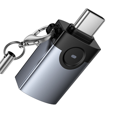 Переходник OTG Type-C, Type-C (папа) на USB 3.0 (мама), UA46C, HOCO, серый