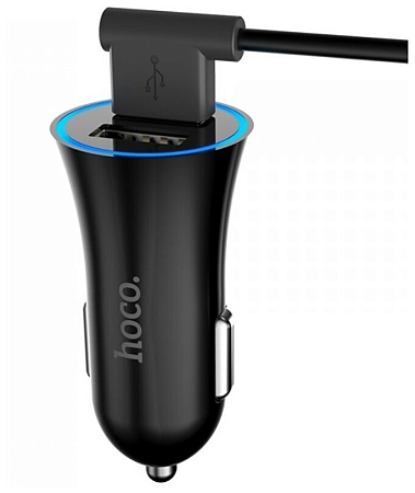 Автомобильное зарядное устройство, 2 USB 2.4A (UC204), HOCO, черный