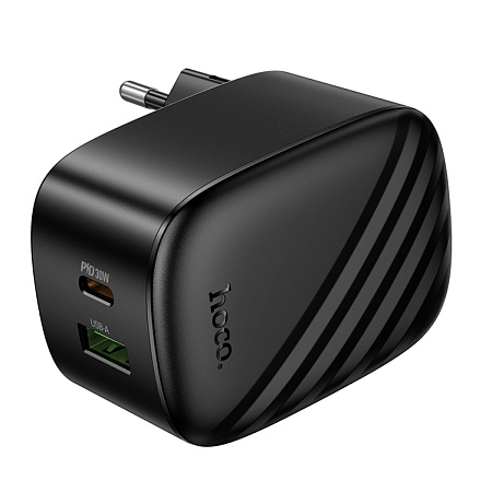 Сетевое зарядное устройство, 1 PD 30W + 1 USB 3.0 QC (CS102A), HOCO, складное, черный