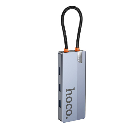 USB Хаб (HB50) с 1 Type-C на HDTV+1 PD+3 USB 3.0, HOCO, серый