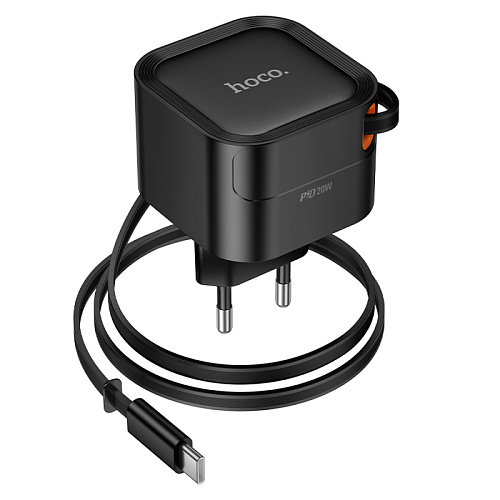 Сетевое зарядное устройство, встроенный кабель-рулетка Type-C, 20W (C153A), HOCO, черный
