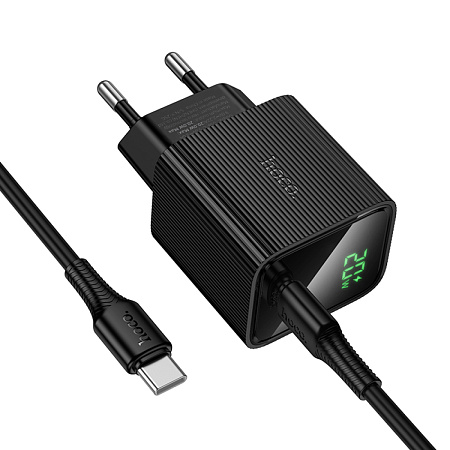Сетевое зарядное устройство, 1 PD 20W  (CS82A), HOCO, Type-C to Type-C, с дисплеем, черный