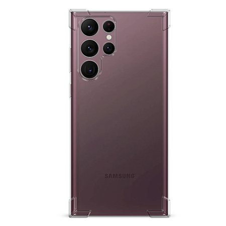 Чехол силиконовый для Samsung Galaxy S24 Ultra, усиленные края, с защитой камеры, X-CASE, прозрачный