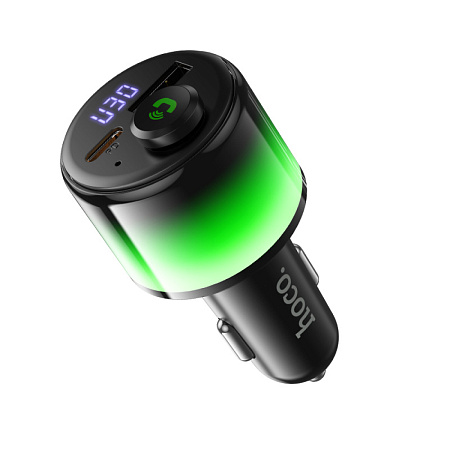 Bluetooth FM модулятор, E166 Path, HOCO, 1 USB QC3.0 (12Вт) или 5V/0.5A (для USB накопителя) +1 PD (30Вт) , черный