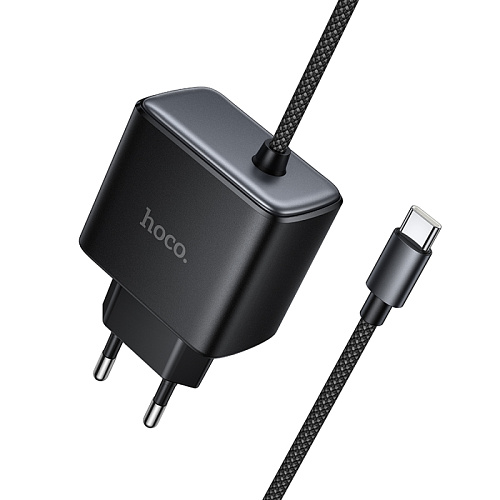 Сетевое зарядное устройство, 1 Type-C 25W (C163A), HOCO, встроенный кабель Type-C, черный