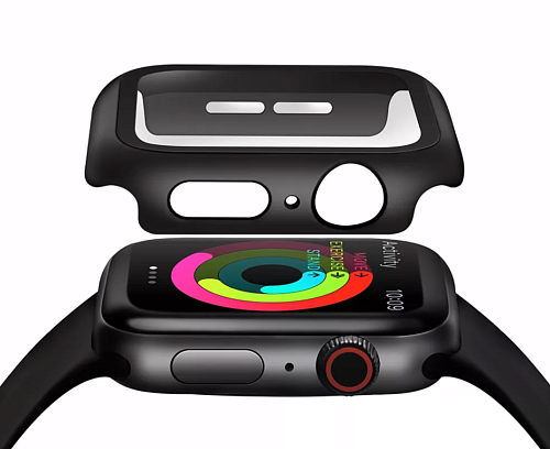 Защитное стекло на Apple Watch, 41mm, черное, с силиконовым чехлом