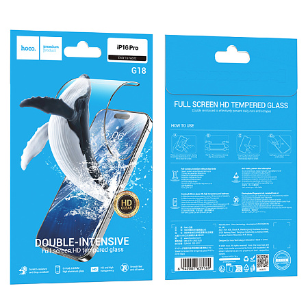 Защитное стекло для iPhone 16 Pro, G18, HOCO, Shield full screen HD tempered glass, черное