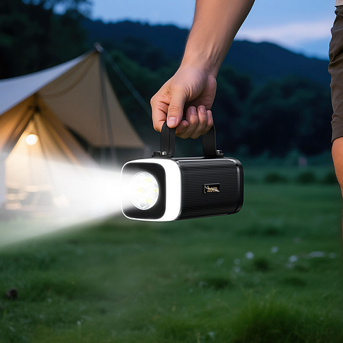Универсальный Доп. Аккумулятор 40000mAh, J174, HOCO, выход: 1 USB (22.5), 1 PD (20W), с двумя лампами, черный