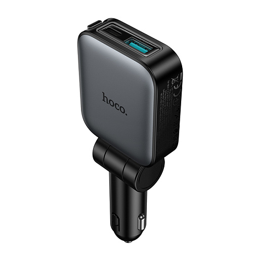 Автомобильное зарядное устройство, 1 USB QC3.0+1 PD 30W + кабель Type-C выдвижной (Z67), HOCO, черный