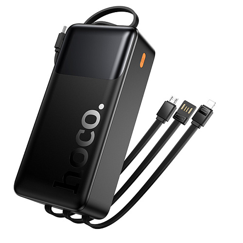 Универсальный Доп. Аккумулятор 30000mAh, J156B, HOCO, выход: 1 USB, 1 PD (20W), кабель: Type-C, Lightning, Micro, черный