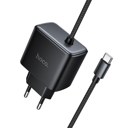 Сетевое зарядное устройство, 1 Type-C 25W (C163A), HOCO, встроенный кабель Type-C, черный