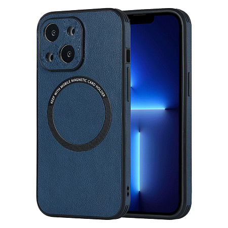 Чехол силиконовый для iPhone 14 (6.1), Магнитный (MagSafe), экокожа, DU DU, синий