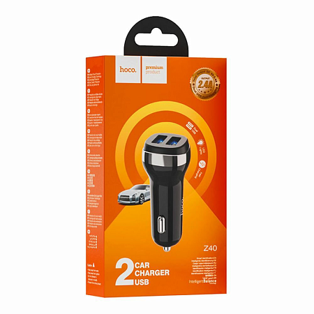 Автомобильное зарядное устройство, 2 USB 2.4A (Z40), HOCO, черный