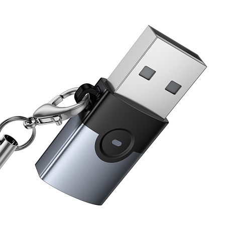 Переходник с USB 3.0 (папа) на Type-C (мама), UA46B, HOCO, серый