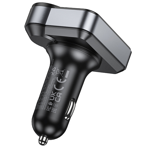 Bluetooth FM модулятор, E86, HOCO, 1 USB QC3.0+1 PD (30Вт)+1 USB 5V/0.5A, черный