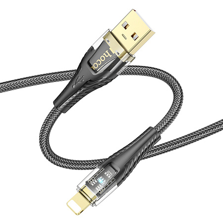 USB дата кабель Lightning, HOCO, U121, 1.2м, прозрачный черный