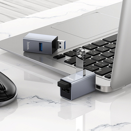 USB Хаб (HB54) c 1 USB на 1 USB 3.0 + 2 USB 2.0, HOCO, без провода, серый