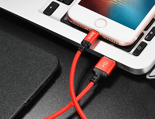 USB дата кабель Lightning, HOCO, X14, 2М, красный
