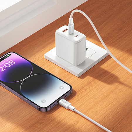 Кабель Lightning to Type-C (PD), HOCO, X128, 1м, 30W, белый