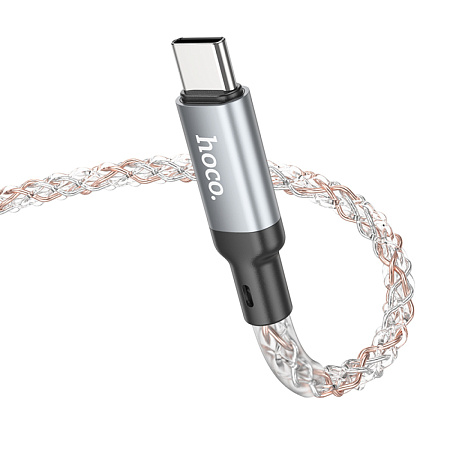 Кабель Type-C на Type-C, HOCO, U112, 60W, 1м, светящийся, серый