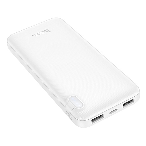 Универсальный Доп. Аккумулятор 10000mAh, J128, HOCO, выход: 2 USB (5V/2A), белый