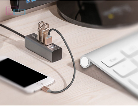 USB Хаб (HB1) c 1 USB на 4 USB, HOCO, серый