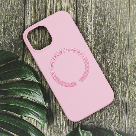 Чехол-накладка для iPhone 15, Silicon Case, магнитный (MagSafe), без лого, X-CASE, бледно-розовый