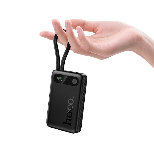 Универсальный Доп. Аккумулятор 10000mAh, J171, HOCO, выход: 1 USB (22.5), 1 PD (20W), с двумя кабелями, черный
