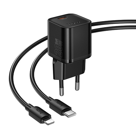 Сетевое зарядное устройство, 1 PD 20W  (N64), HOCO, Type-C to Lightning, черный