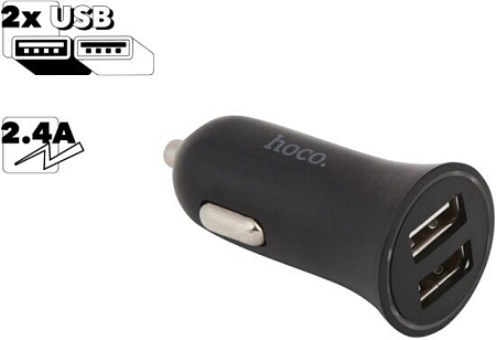 Автомобильное зарядное устройство, 2 USB 2.4A (UC204), HOCO, черный