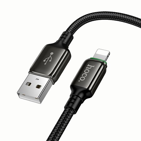 USB дата кабель Lightning, HOCO, X127, 1 метр, ток до 2.4A, оплетка, цвет черный