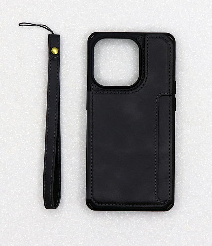 Чехол силиконовый для iPhone 14 Pro (6.1), с карманами для карт, противоударный, экокожа, DU DU, черный