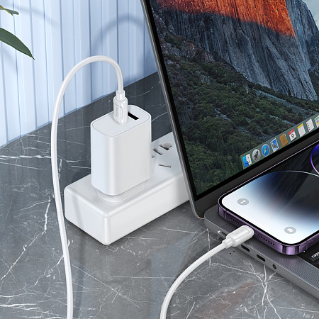 Кабель Lightning to Type-C (PD), HOCO, X115, 27W, 1 метр, цвет белый