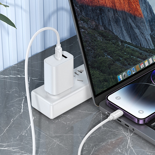 Кабель Lightning to Type-C (PD), HOCO, X115, 27W, 1 метр, цвет белый