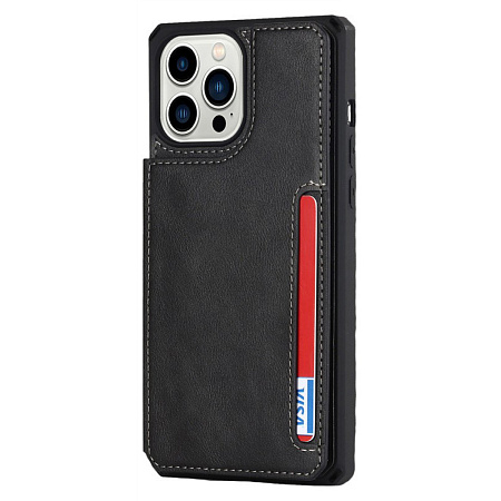 Чехол силиконовый для iPhone 13 Pro Max (6.7), с карманами для карт, противоударный, экокожа, DU DU, черный