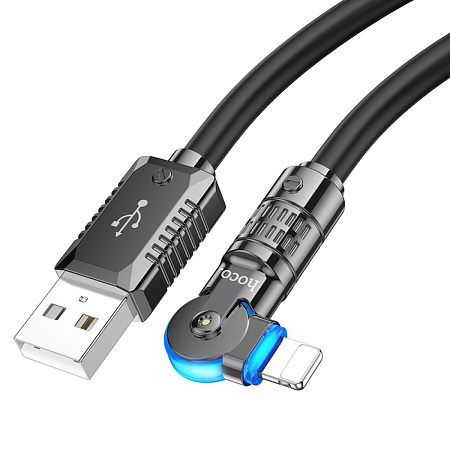 USB дата кабель Lightning, HOCO, U118, Разъем можно поворачивать на 180°, черный